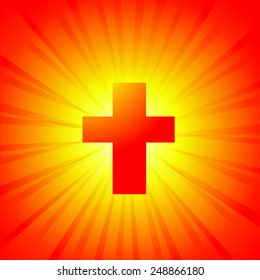 Red yellow glow with a cross. Vector