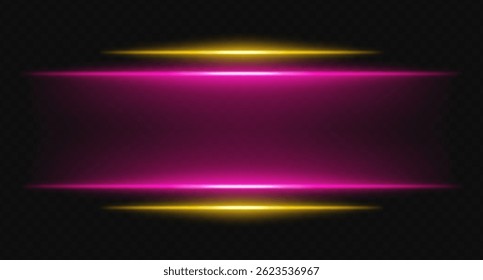 Red and yellow glowing horizontal beams on transparent background. Bright layered lights perfect for digital HUD, sci-fi UI borders, and visual accents.
