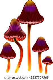 Red and yellow glowing magic mushrooms