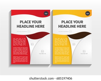 Red Yellow Gradient Abstract Curve Theme with Image Background in Business Brochure Design Template Vector.