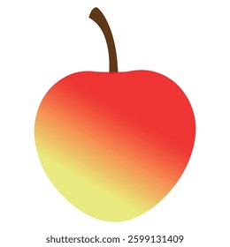 Red and Yellow Gradient Apple with Brown Stem on White Background
