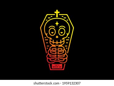 Red yellow gradient color of coffin and little skeleton design