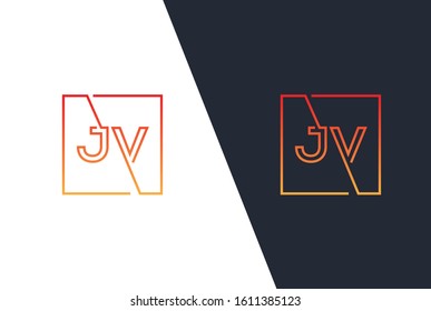 Red yellow gradient square initial letter JV line logo design vector graphic