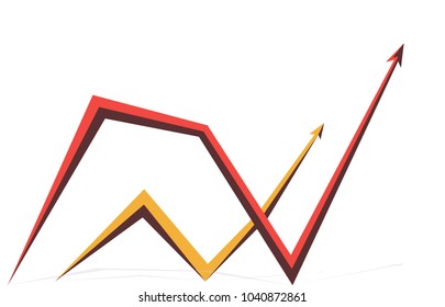 red and yellow graphics with arrows on white background