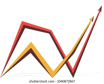 red and yellow graphics with arrows on white background
