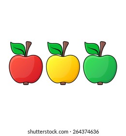 Red yellow green apple icons with black contour