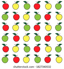 Red yellow green apple vector pattern on white background