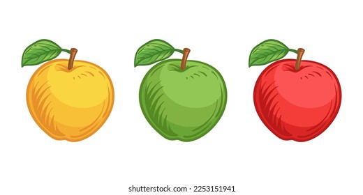 Red, yellow and green apple. Vector illustration of fruits.