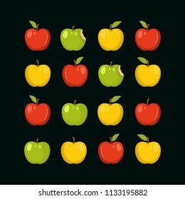 Red, yellow and green apples on dark background