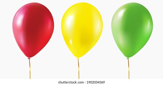 Rote, gelbe, grüne Ballons in einem realistischen Stil einzeln auf weißem Hintergrund. Balloons Vorlagen für Geburtstage, Hochzeiten, Feiertage. Vektorgrafik.