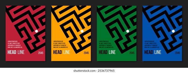 red yellow green blue abstract geometrical maze cover, business report or corporate strategy template