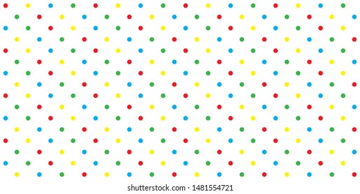 Red, yellow, green, blue small circles, on a white background, arranged in a sweet and lovely vector background, can be seamlessly connected up and down, can be used as wrapping paper elements.