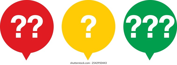 red yellow and green bubble with question mark white color, question mark vector illustration, isolated on white background.