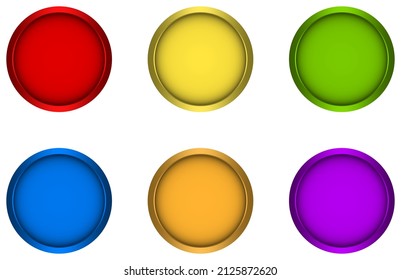 Red, Yellow, Green button, Blue, Orange, Purple button vector set on white isolated back.
Round web button Vector Illustration with smooth gradients and different Colors.