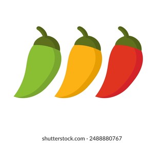 Ilustración vectorial de pimiento verde amarillo rojo, Imagen de arte de Clip de pimientos picantes de dibujos animados, aislado sobre fondo blanco
