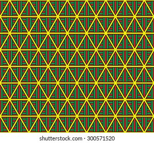 Red, yellow and green color stripe triangle seamless pattern background vector. Inspiration from pharaoh headdress.
