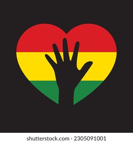 Red, yellow and green colored heart shape icon as the colors of Black History Month flag. Flat vector illustration.