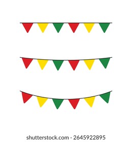 Red, yellow and green colored party bunting as the colors of the Black History Month flag. Flat design illustration.
