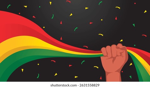Red yellow green flag hand holding background design, Freedom day poster
