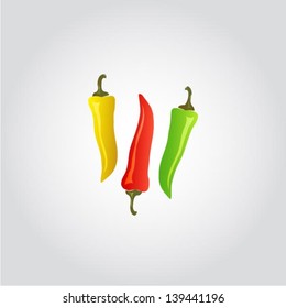 Red, yellow and green hot chili pepper, vector illustration