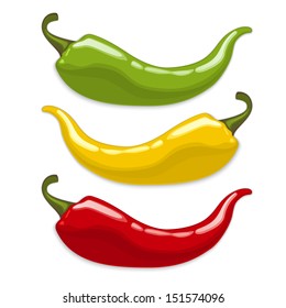 Red, yellow, green hot  chili peppers.