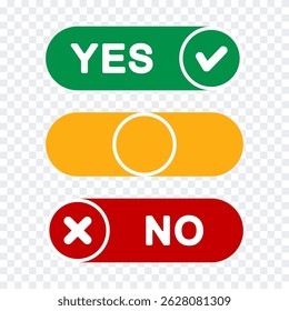 Rote, gelbe, grüne Schaltflächen, "yes", "no" Schieberegler.