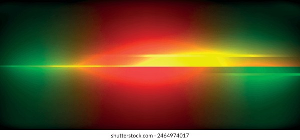 A red, yellow, and green light shines against a black background, creating a captivating display