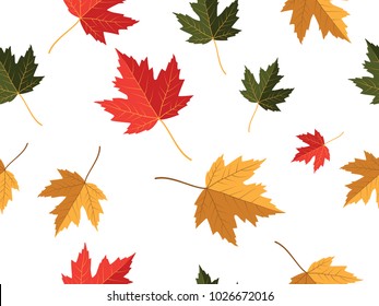 red yellow green maple leaf vector seamless pattern for wallpaper, background, cover, greeting card, fabric textile