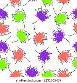 red yellow green maple leaf vector seamless pattern for wallpaper, background, cover, greeting card, fabric textile Stock illustration.
