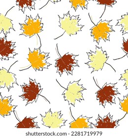 red yellow green maple leaf vector seamless pattern for wallpaper, background, cover, greeting card, fabric textile Vector illustration for stylish background, banner, textile, wrapping paper design.