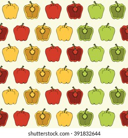 Red, yellow, green pepper vegetable seamless pattern on light background - vector illustration