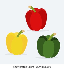 Red yellow green peppers. Vector clip art objects.