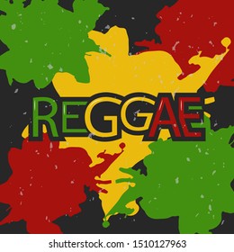 Red, yellow and green and Reggae background. Reggae Vector design logo. Happy Rasta. Vintage music labels.