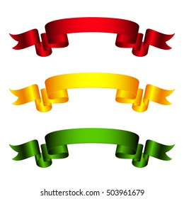 Red, Yellow and Green Ribbons Isolated on White Background, Banners, Vector Illustration 