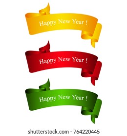 Red Yellow and Green Ribbons Isolated on White Background Banners Happy New Year on a White Background Vector Illustration
