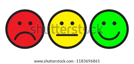 Red, yellow and green smiles. Face symbols. Smileys. Flat style. Vector illustration.