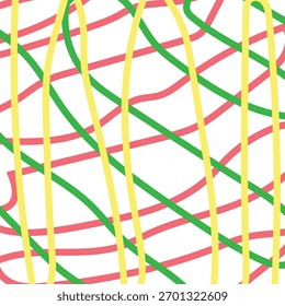 Red, yellow and green  striped package texture, for background. Colorful Christmas line drawing