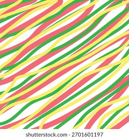 Red, yellow and green  striped package texture, for background. Colorful Christmas line drawing