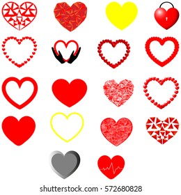 Red, yellow, and grey hearts different shape - set.