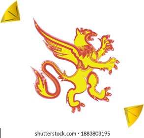 red and yellow griffin and slices on the sides