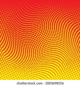 Fondo de medio tono rojo y amarillo. Punto polka rojo y naranja. Patrón de semitono. Moderno y limpio fondo de semitono, fondo, textura, patrón o superposición. Ilustración vectorial. Fondo de semitono.