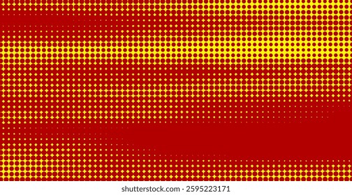 Red And Yellow Halftone Pattern Background. Technology Banner. Abstract Art Wallpaper. Vector Illustration