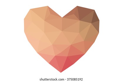Red, yellow heart isolated on white background. Geometric rumpled triangular low poly origami style gradient graphic illustration. Vector polygonal design for your business.