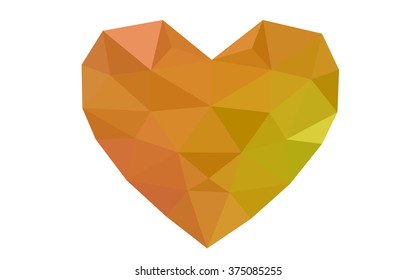 Red, yellow heart isolated on white background. Geometric rumpled triangular low poly origami style gradient graphic illustration. Vector polygonal design for your business.