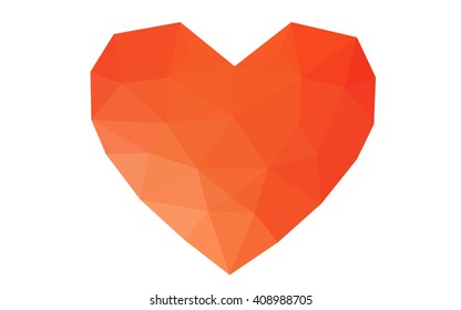 Red, yellow heart isolated on white background. Geometric rumpled triangular low poly origami style gradient graphic illustration. Vector polygonal design for your business.