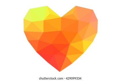 Red, yellow heart isolated on white background. Geometric rumpled triangular low poly origami style gradient graphic illustration. Vector polygonal design for your business.