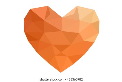 Red, yellow heart isolated on white background. Geometric rumpled triangular low poly origami style gradient graphic illustration. Vector polygonal design for your business.