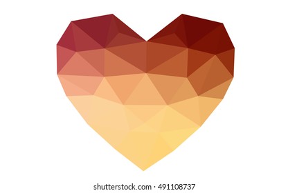Red, yellow heart isolated on white background. Geometric rumpled triangular low poly origami style gradient graphic illustration. Vector polygonal design for your business.