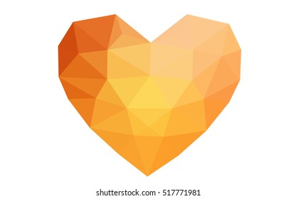 Red, yellow heart isolated on white background. Geometric rumpled triangular low poly origami style gradient graphic illustration. Vector polygonal design for your business.