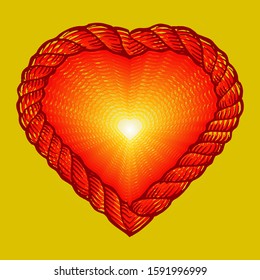 Red and yellow heart rope on a yellow background, vector